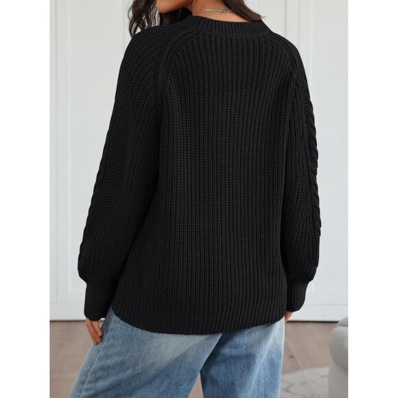 Women's Oversized Cable Knit Cotton Pullover Sweater Fall Casual Classic - Picture 4 of 6